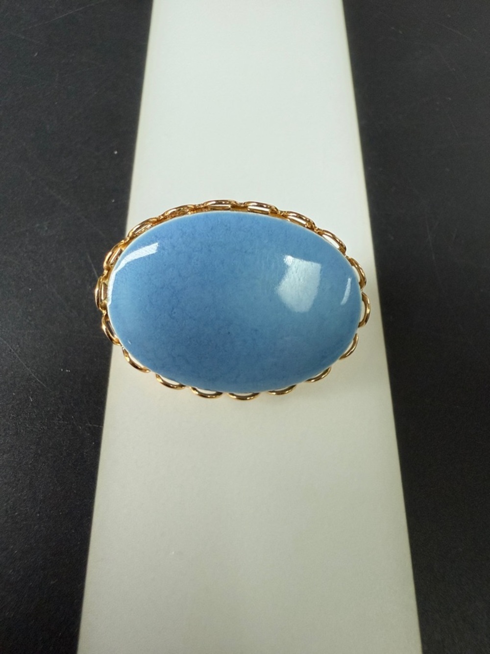Gold-Tone Blue Oval Cabochon Statement Pin